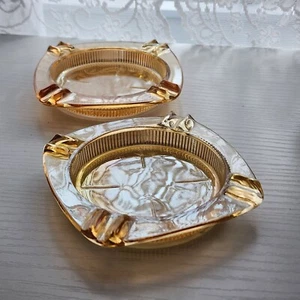 2pc Jeanette Iridescent Carnival Depression Glass Floragold Small Square Ashtray - Picture 1 of 7