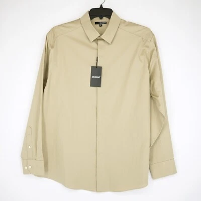 Murano 男式长袖飞前礼服衬衫 XL 米色纯色全新带标签 79.50 美元 — 第 1/4 张图片