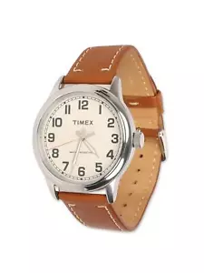 Timex 302411 Herren Silber Beige Zifferblatt Braun Leder Gürtel Uhr 40mm - Bild 1 von 2