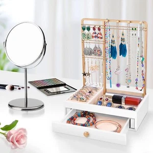 Jewelry Organizer Stand with Drawer Stud Earring Holder, Necklace Display Stand - Picture 1 of 21