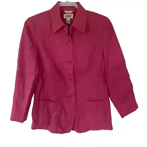 Talbots Petite Size 2 Womens 100% Irish Linen Lined Pink Button Up Blazer Jacket - Picture 1 of 3