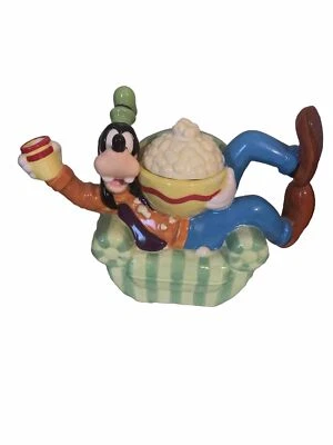 "Tetera Disney silla cómoda de cerámica Goofy con palomitas de maíz nueva en caja nueva en caja tetera de 8,5""" Foto 1 de 4