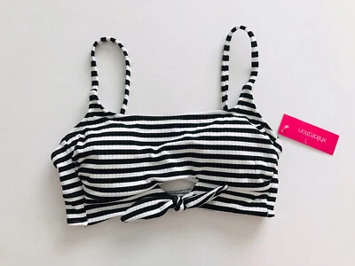 Xhilaration Swimwear Top Bralette Ribbed Black/White Striped Size M (4-6) NWT - Image 1 of 3