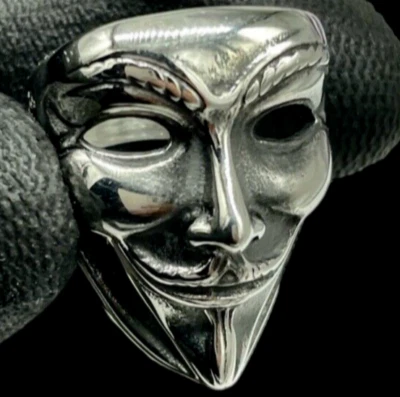Anello Uomo Maschera The Musk/Anonymous acciaio inossidabile Misura26+Box Regalo - Immagine 1 di 4