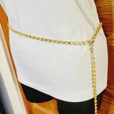 Vintage Narrow Gold-tone & Sparkly Lucite Retro Adjustable Link Belt- 1990s Glam - Image 1 of 4