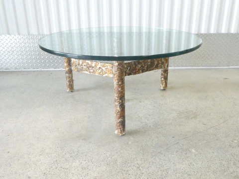 1970'S BRUTALIST BRONZE COPPER AND ZINC THREE LEGGED COFFEE TABLE Cover