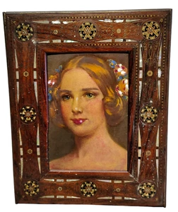Antique Persian Mosaic MOP Inlay Wood Frame Cecil Golding Jenny Lind Lithograph - Picture 1 of 17
