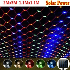 Solar LED Mesh Net Curtain Light String Fairy Wedding Party Garden Outdoor Xmas - Picture 1 of 16