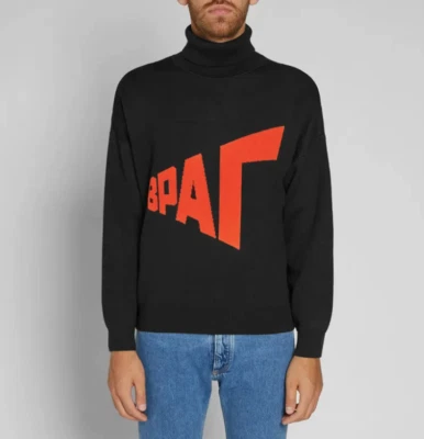 Auténtico Suéter Negro Cuello Alto Estampado Gosha Rubchinskiy Para Hombre Talla S Foto 1 de 4