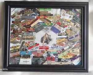 Cigar Band Art Framed Collage, approx 16x20 board in 20x24 frame lot A - Picture 1 of 4