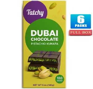 Volle Box 6x Dubai Tatchy Schokolade Pistazienriegel Kunafa - je 5oz - Bild 1 von 3