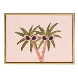 Sylvie Palm Trees and Sun Framed Canvas Wall Art by Kendra Dandy, 18x24 Gold,... - Picture 1 of 7