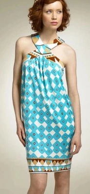 Vestido Diane Von Furstenberg Banner Rombo Azul Marrón Estampado Seda Mini Nuevo con Etiquetas Talla 4 Foto 1 de 4