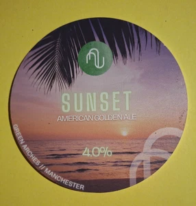 GREEN ARCHES brewery SUNSET beer pump clip real ale badge front Manchester - Imagen 1 de 1