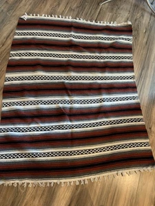 Mexican Blanket Serape Red Black Gray Cream Throw Stripe Tassel 72” x 52” - Picture 1 of 6