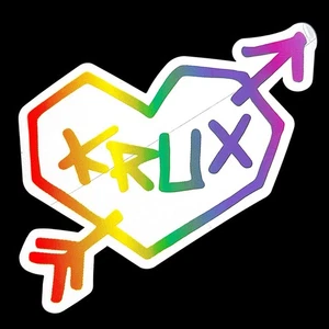 Pegatina Krux Skateboard Trucks corazón y flecha en colores arco iris - Imagen 1 de 4