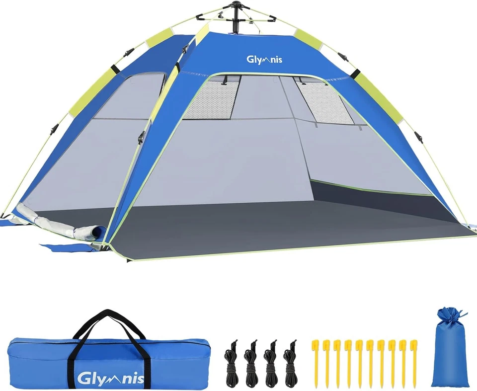 Tienda de playa emergente Glymnis parasol refugio para 4 personas con UPF 50+ fácil de usar... Foto 1 de 4