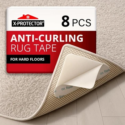 Rug Tape - 8 Pcs Set - White Anti-Slip & Anti-Curling Carpet Tape for Hard Floor - Image 1 of 4