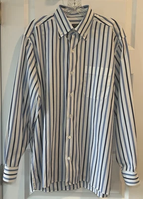 Maus Hoffman Solemare Dress Shirt Mens Size Large Long Sleeve Blue White Stripe - Image 1 of 4