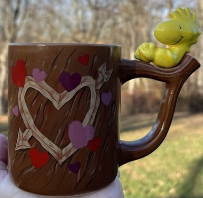 Taza de café Teleflora Peanuts Snoopy Woodstock 1972 vintage corazón pintado a mano Foto 1 de 4