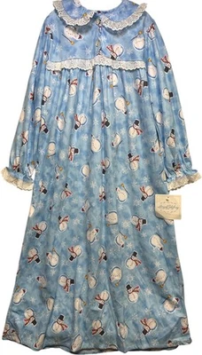 NWT Lanz of Salzburg Snowman & Snowflake Blue Flannel Nightgown, Girls M (8/10) - Image 1 of 4