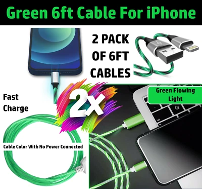 2 Pack 6ft LED Fast Charge 8 Pin Cable for Apple iPhone 13 12 11 X XR XS Pro Max - Image 1 of 4
