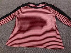 Chaps Womens blouse 3X Plus Pink striped pullover button long sleeve top - Picture 1 of 14