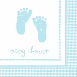 32 Count Baby Shower Boy Beverage Napkins, Blue Baby Feet, 5" x 5” - Picture 1 of 1