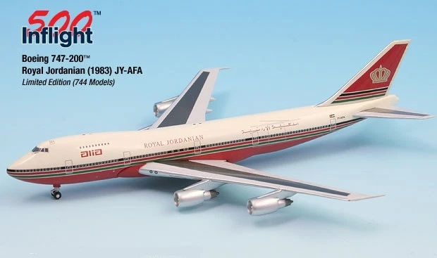 InFlight 500 ALIA Red Schemed JY-AFA 747-200 1:500 Scale Model Airplane - Image 1 of 1