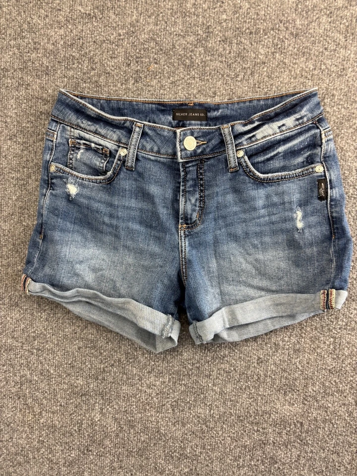 Pantalones Cortos Suki Plateados Jeans Para Mujer W25 x L4 Azul Denim Elastizados Desgastados Puños Foto 1 de 4