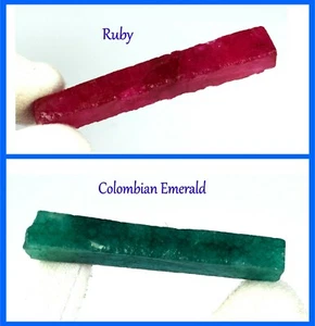 120 Ct Ruby & Colombian Emerald Gems Slice Rough Pair Natural AD245 - Picture 1 of 5