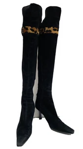 Stuart Weitzman size 6.5 M Suede Fabric Black Over the Knee Boots High Heel - Picture 1 of 12