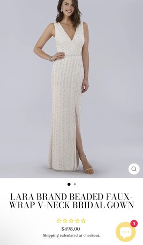 OFF WHITE Abito da sposa nuovo Lara Off White con perline finte avvolgenti scollo a V taglia 6