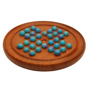 Wooden Solitaire Board Game in with Glass Marbles Brain-vita Unique Game 9" - Picture 1 of 3