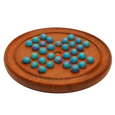 Wooden Solitaire Board Game in with Glass Marbles Brain-vita Unique Game 9" - Image 1 of 3