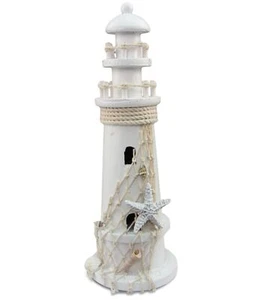 White Wooden Lighthouse Nautical Decor - Picture 1 of 7