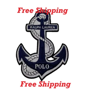 Parche bordado Polo Ralph Lauren azul y blanco ancla hierro 4,5" - Imagen 1 de 2