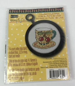 Cross Stitch Kit Mary Engelbreit Mini Frame Project Bucilla Cherries Tea Cup NEW - Picture 1 of 5
