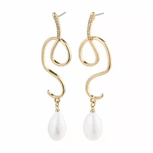 **BNWT** PILGRIM 'Love' Gold Plated Freshwater Pearl Earrings Rrp £29.99 - Picture 1 of 3
