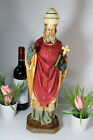 Antique french religious chalkware statue saint cornelius bishop pope