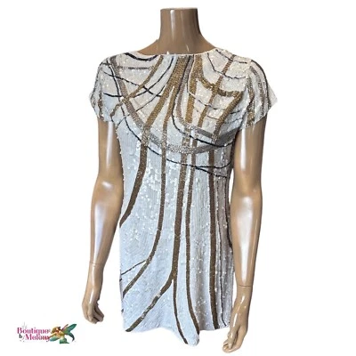 Mini Vestido M By Madonna Cuentas a Mano Mangas Gorra Baile de graduación Boda Mujeres Talla 8 Foto 1 de 4