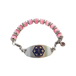 Medical Alert Diabetic Beaded Bracelet Stainless Steel Plate - Foto 1 di 3