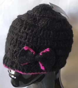Sombrero de invierno tejido MStylelab con lazo talla grande negro/rosa - Imagen 1 de 3