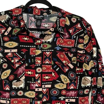 Wrangler Retro Vaquera Occidental Perla A Presión Azteca Suroeste Abotonada Para Mujer L Foto 1 de 4