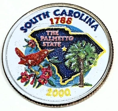 # C3552   SOUTH  CAROLINA    QUARTER  COIN,    COLORIZED     2000-D - Image 1 of 2