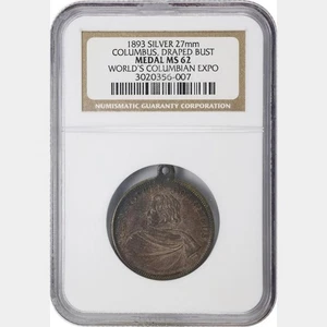 1893 SILVER COLUMBUS MEDAL DRAPED BUST NGC MS 62 WORLD EXPO - Picture 1 of 2