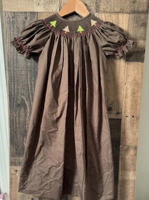 Vestido longo marrom tamanho 5 lolly wolly doodle árvore de Natal bispo - Imagem 1 de 4