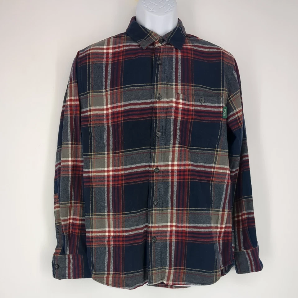 Camisa de franela Woolrich Woolen Mills azul negra roja a cuadros abotonada para hombre pequeña Foto 1 de 4