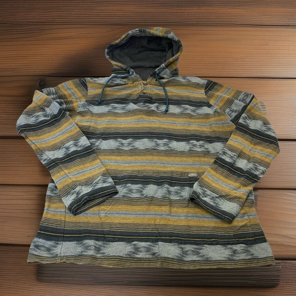 O’Neill Hombre’s M Gris Medio Marrón Rayas Ligero Sudadera con Capucha Henley Sudadera Foto 1 de 4