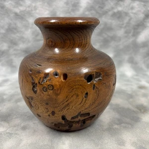 "Florero rústico de colección torneado a mano de 4,75"" agujeros naturales estudio arte cerámica" - Imagen 1 de 8